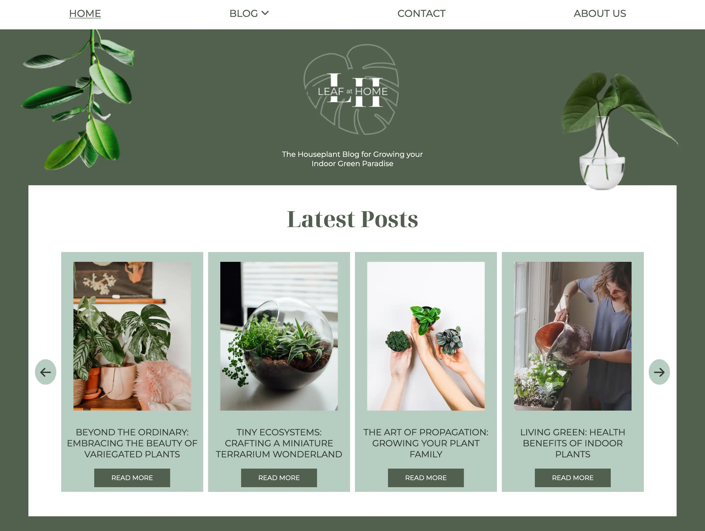 Screenshot of Leaf at Home blog page